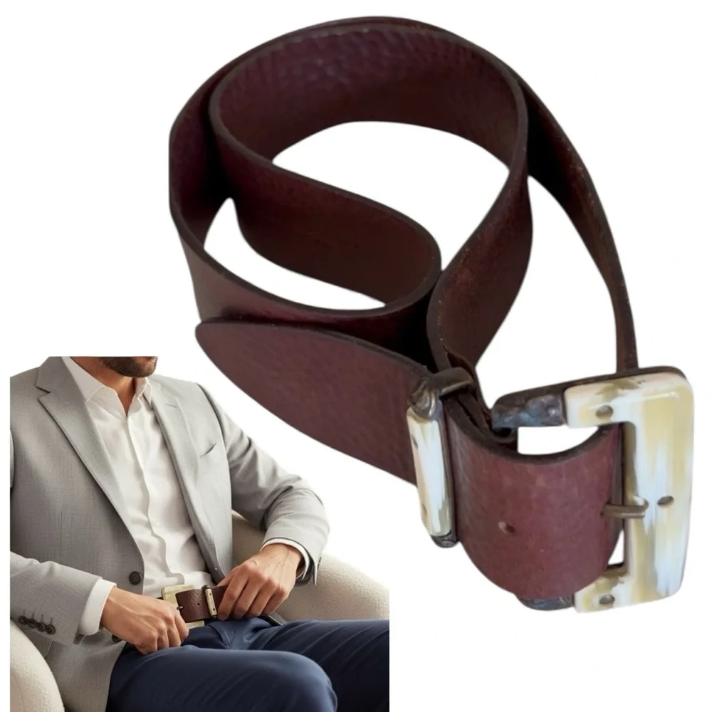 FRANCESO BOJOLA FIRENZE Vintage Leather Belt Brown Enhanced Resin Buckle L/XL